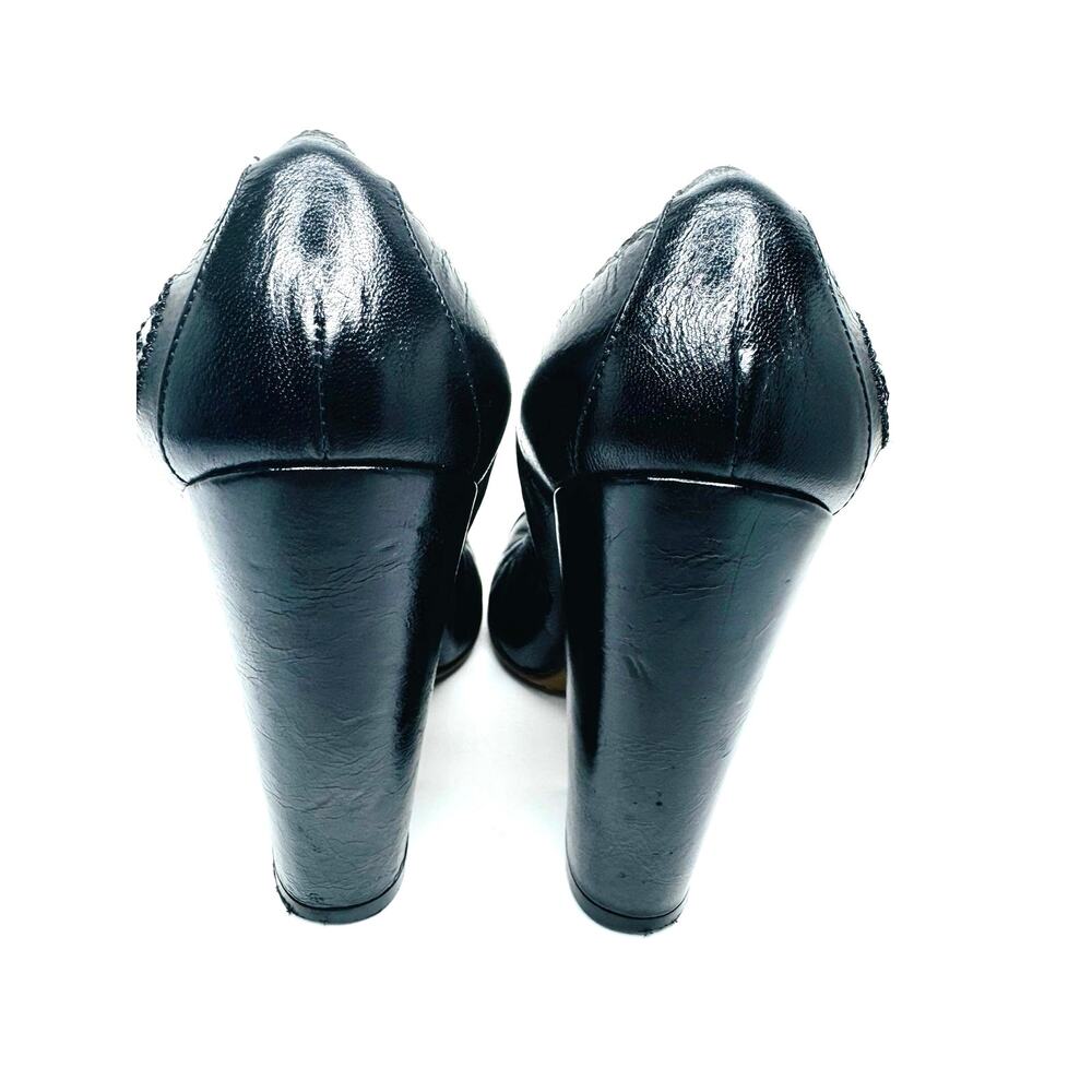 Chanel Black CC Logo Stretch Leather Block Heel Pumps Size EU 38 - Picture 7 of 10